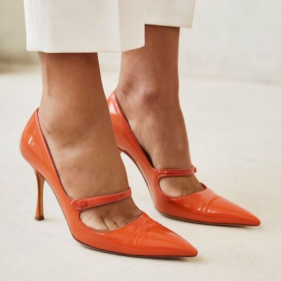 Manolo Blahnik Shoes - MANOLO BLAHNIK Orange Pink Patent Leather High Heel Shoes  Women's Size 8